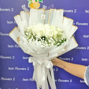 9-25 Big White Roses in White - Round Bouquet C
