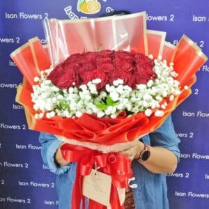 9-25 Big Red Roses in Red - Round Bouquet A