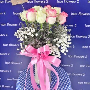 9-25 Big Pink & White Roses in Vase A