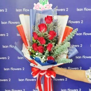 9-18 Big Red Roses in Red, White & Blue - Tall Bouquet A