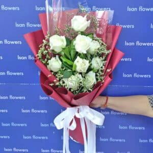 9-18 Big White Roses in Red - Tall Bouquet A