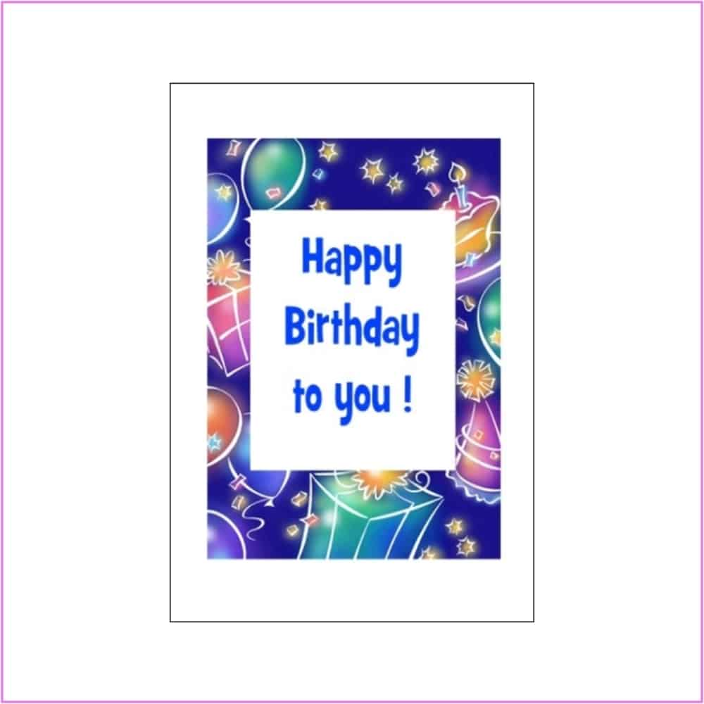 birthday card with party things blue