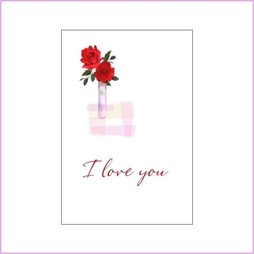love card with two roses vase