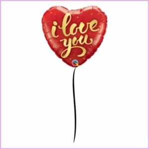 Floating Balloon - Red Heart with Gold Script
