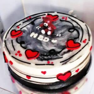 Chocolate Cake with Red Hearts