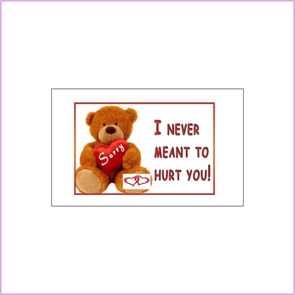 sorry card with bear holding heart