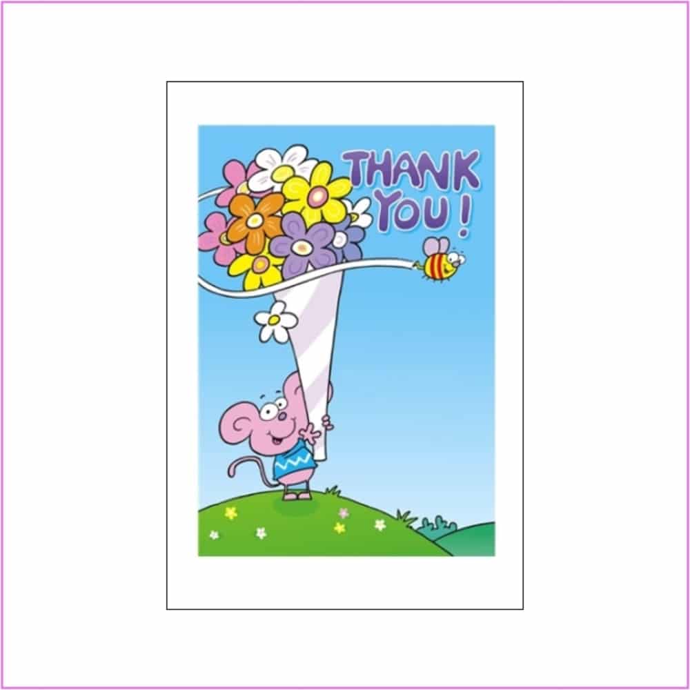 thank you card with cartoon bouquet